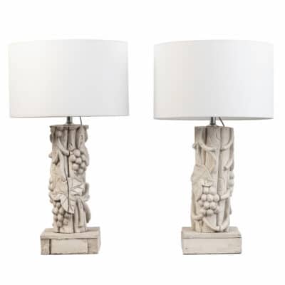 Pair of Carved Wood Table Lamps