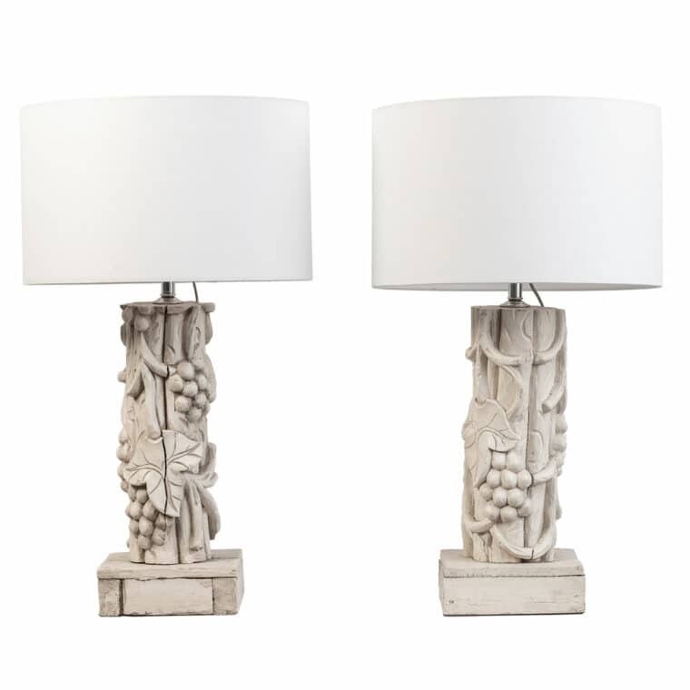 Pair of Carved Wood Table Lamps