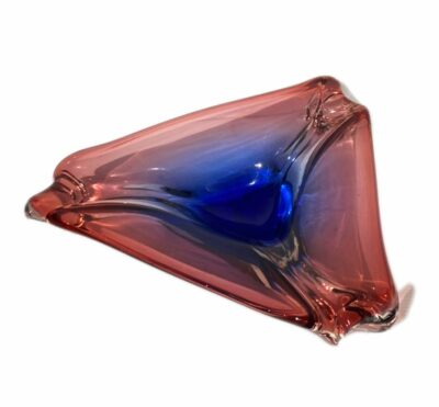 Vintage Murano Rose Blue Triangular Dish