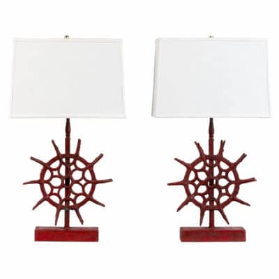 Pair of Red Metal Found Spindle Lamps