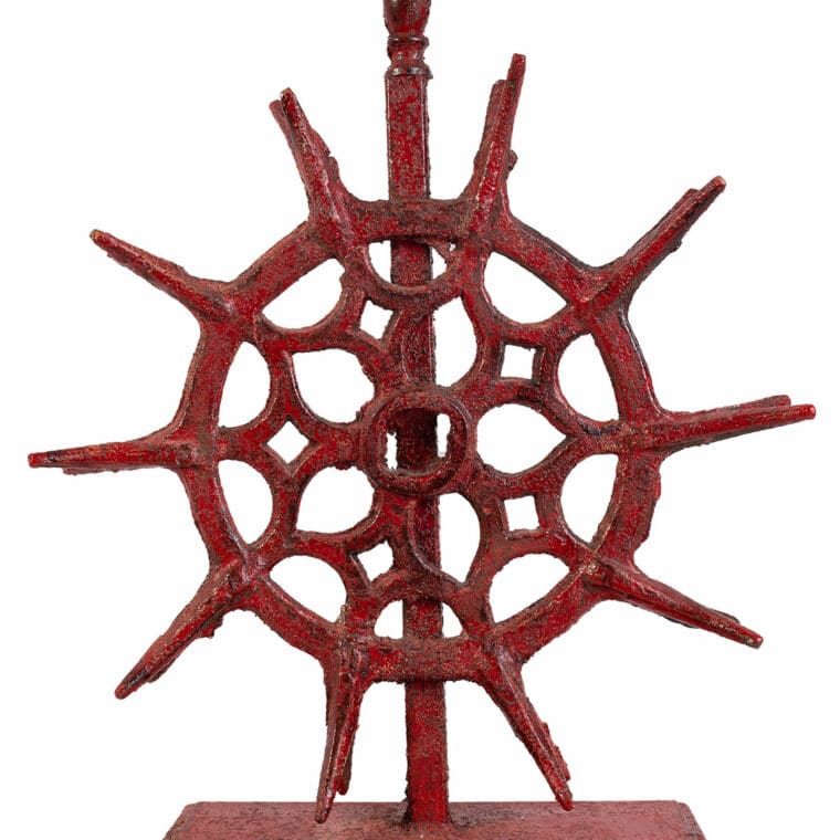 Pair of Red Metal Found Spindle Lamps - Image 2