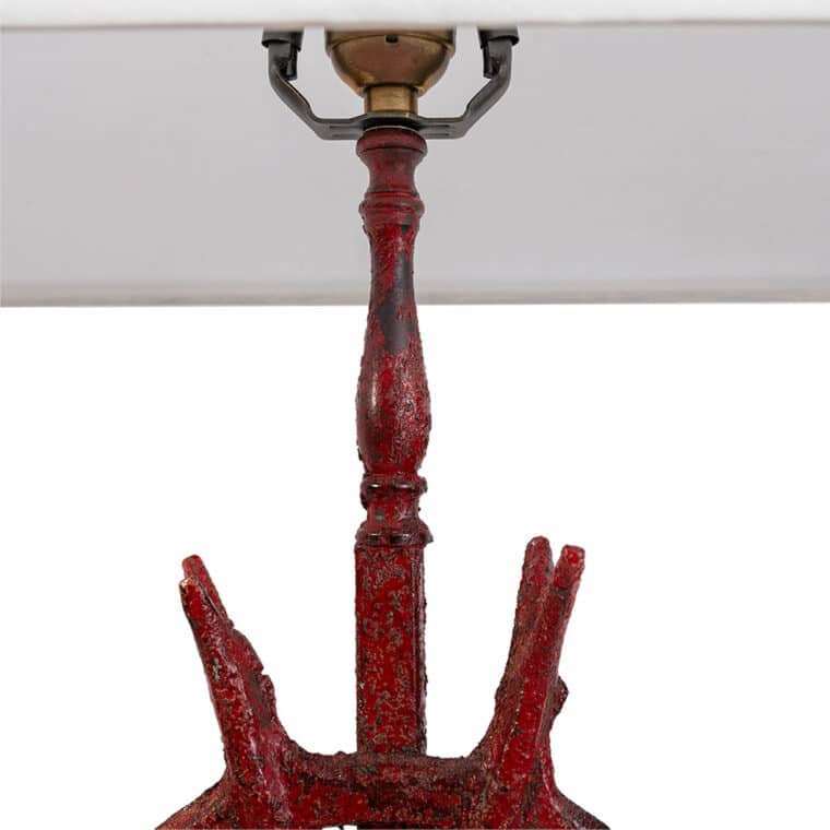 Pair of Red Metal Found Spindle Lamps - Image 4