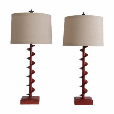Pair of Tall Red Painted Iron Spiral Lamps